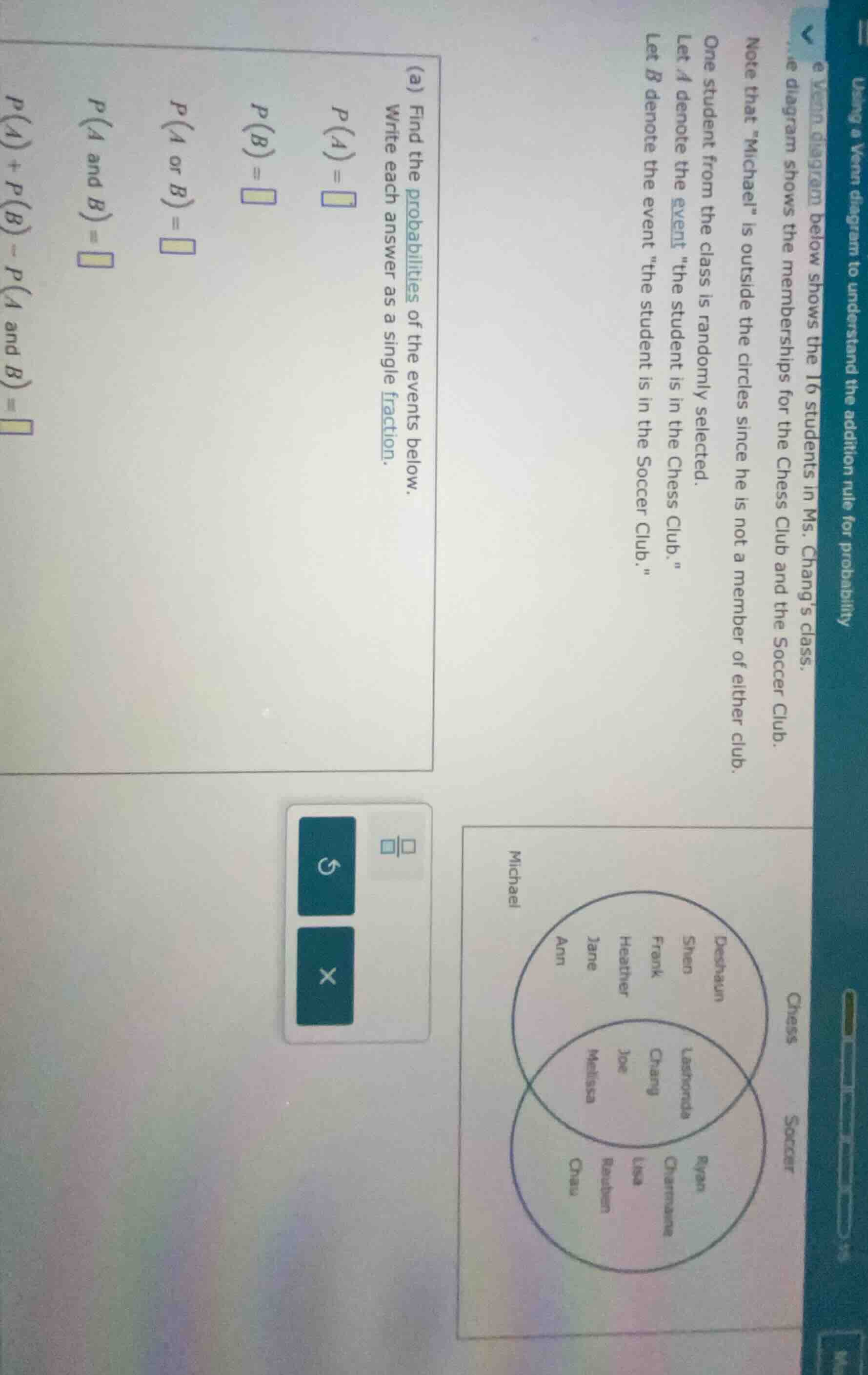 using a venn diagram to understand the addition rule for probability e …