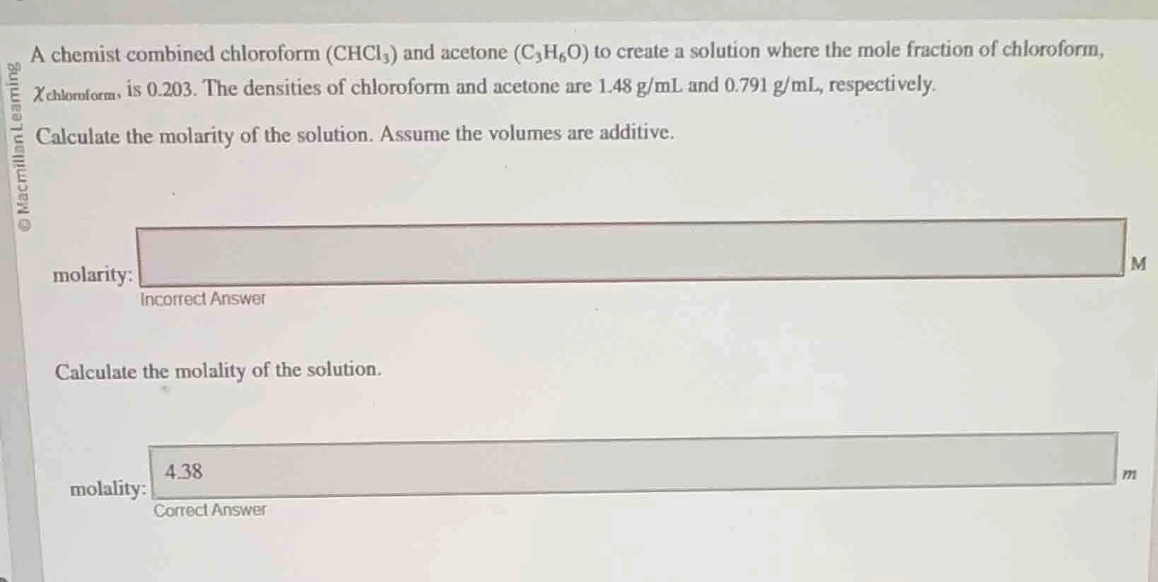 a chemist combined chloroform (chcl₃) and acetone (c₃h₆o) to create a s…