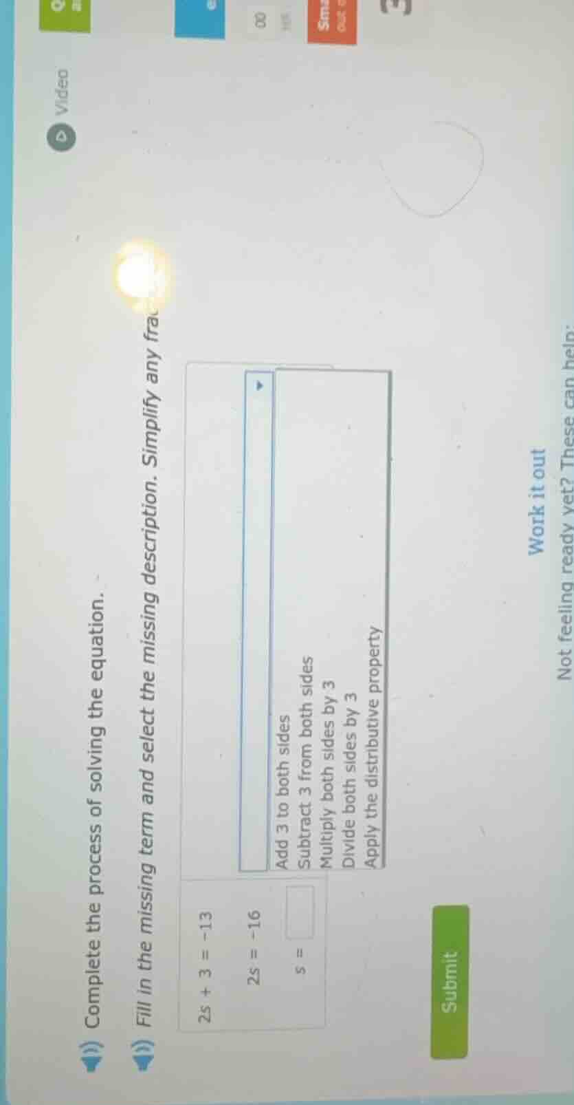 complete the process of solving the equation. fill in the missing term …