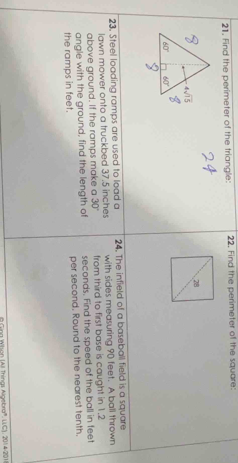 21. find the perimeter of the triangle:triangle image with side lengths…