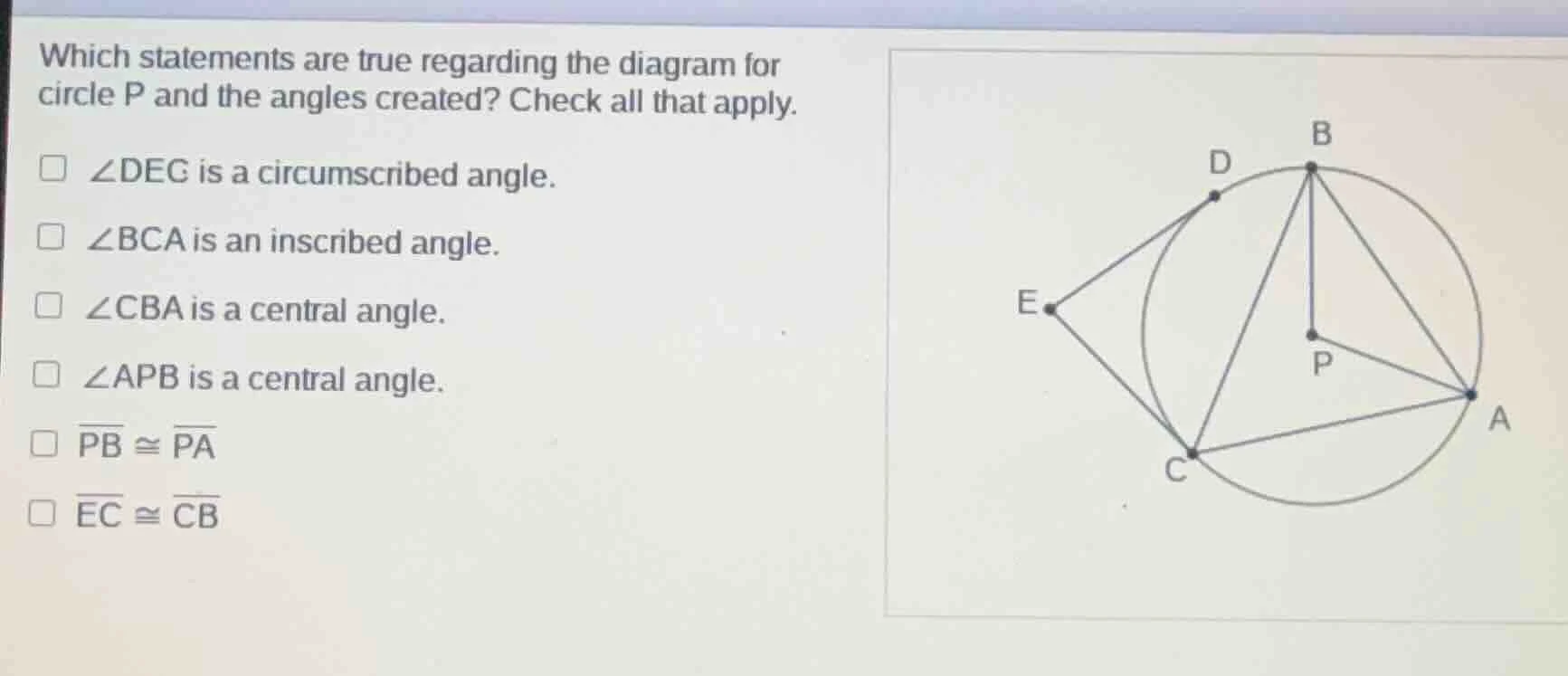 which statements are true regarding the diagram for circle p and the an…