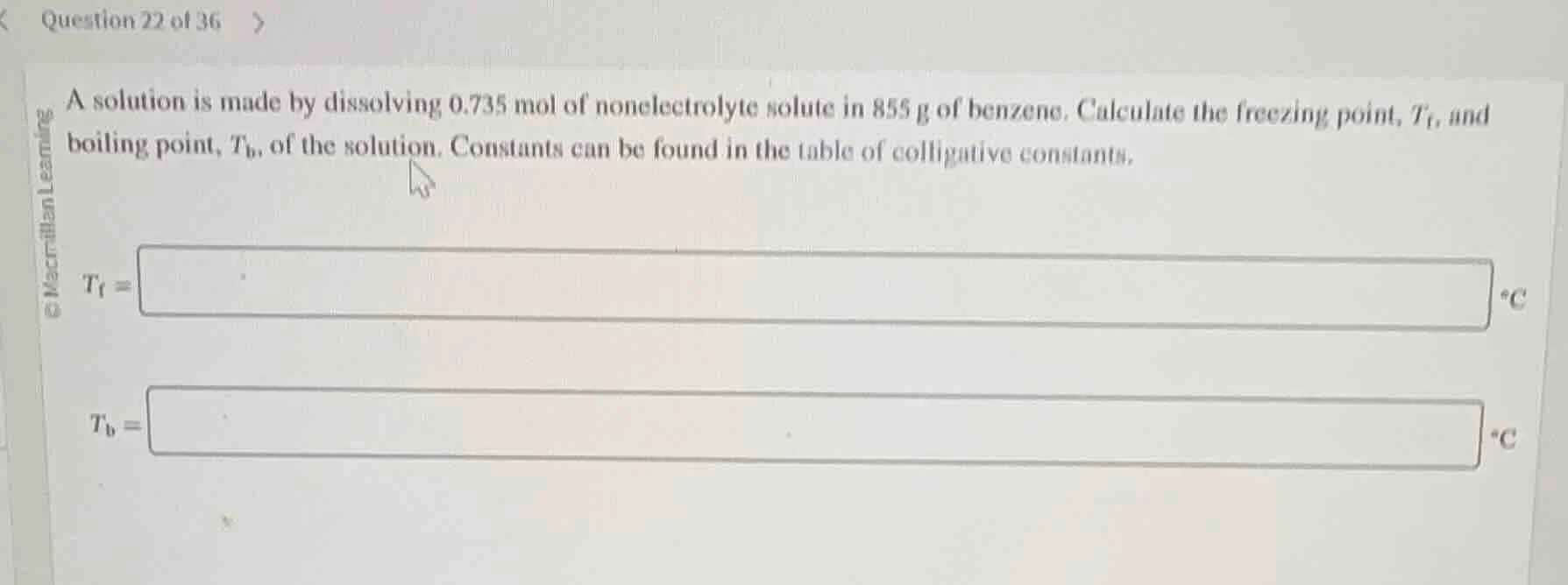 question 22 of 36 a solution is made by dissolving 0.735 mol of nonelec…