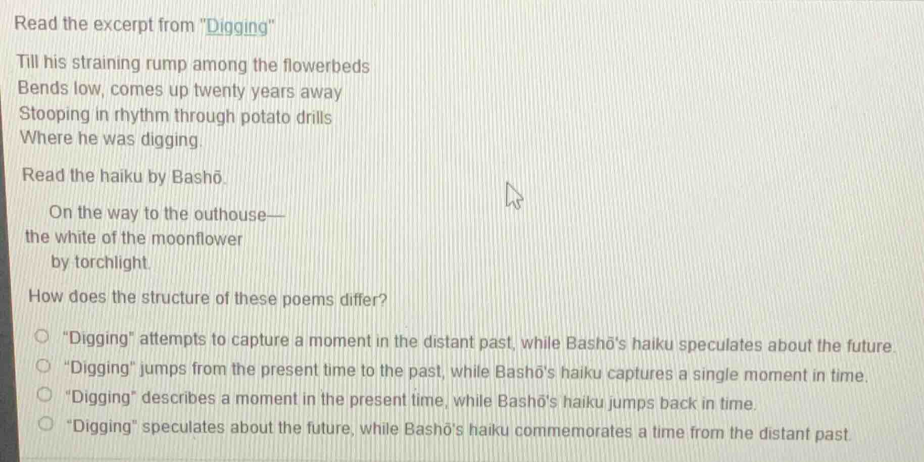 read the excerpt from \digging\ till his straining rump among the flowe…