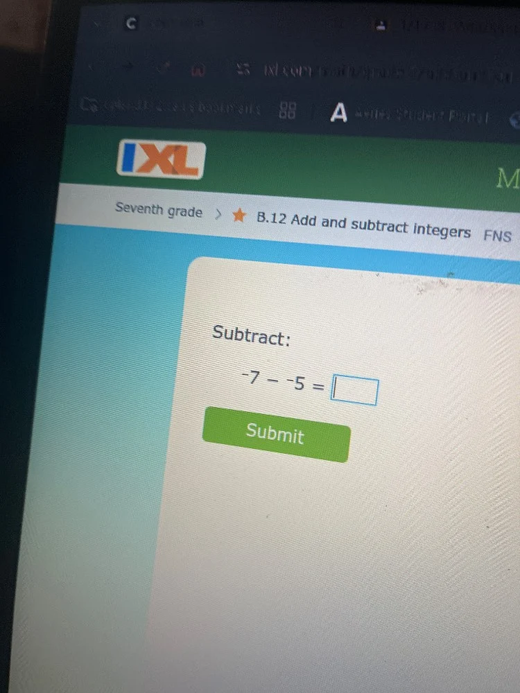 seventh grade > ★ b.12 add and subtract integers fns subtract: $-7 - -5…