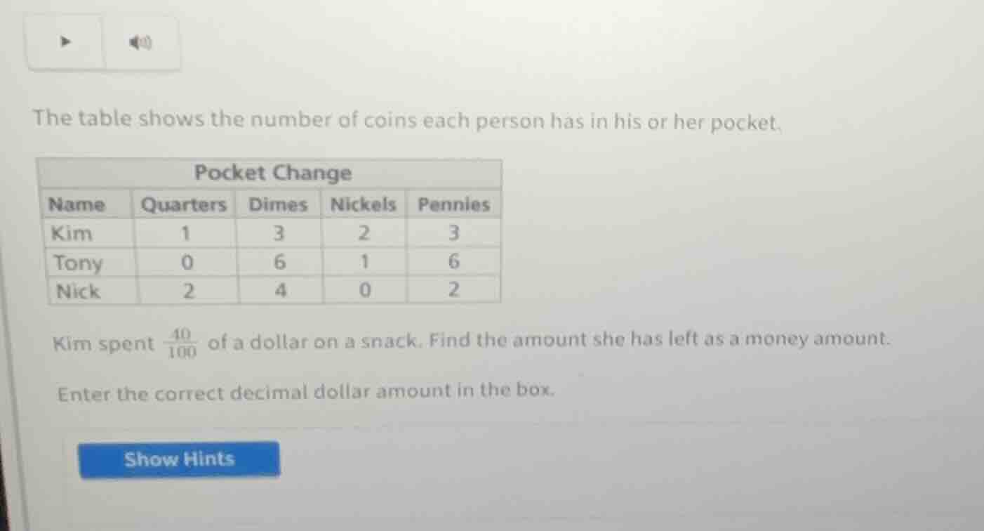the table shows the number of coins each person has in his or her pocke…