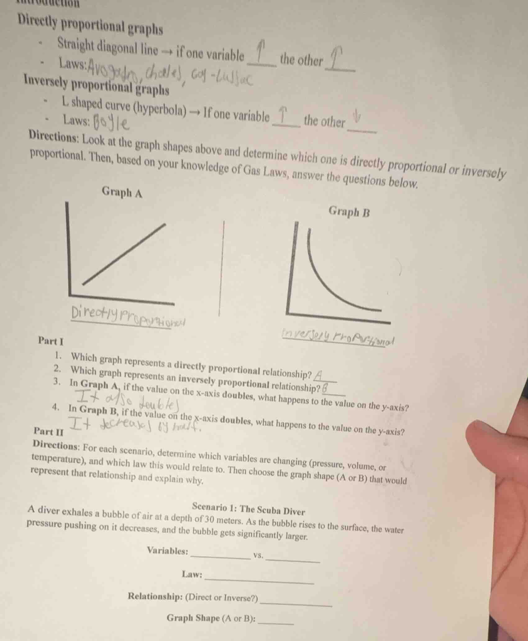 directly proportional graphs- straight diagonal line → if one variable …
