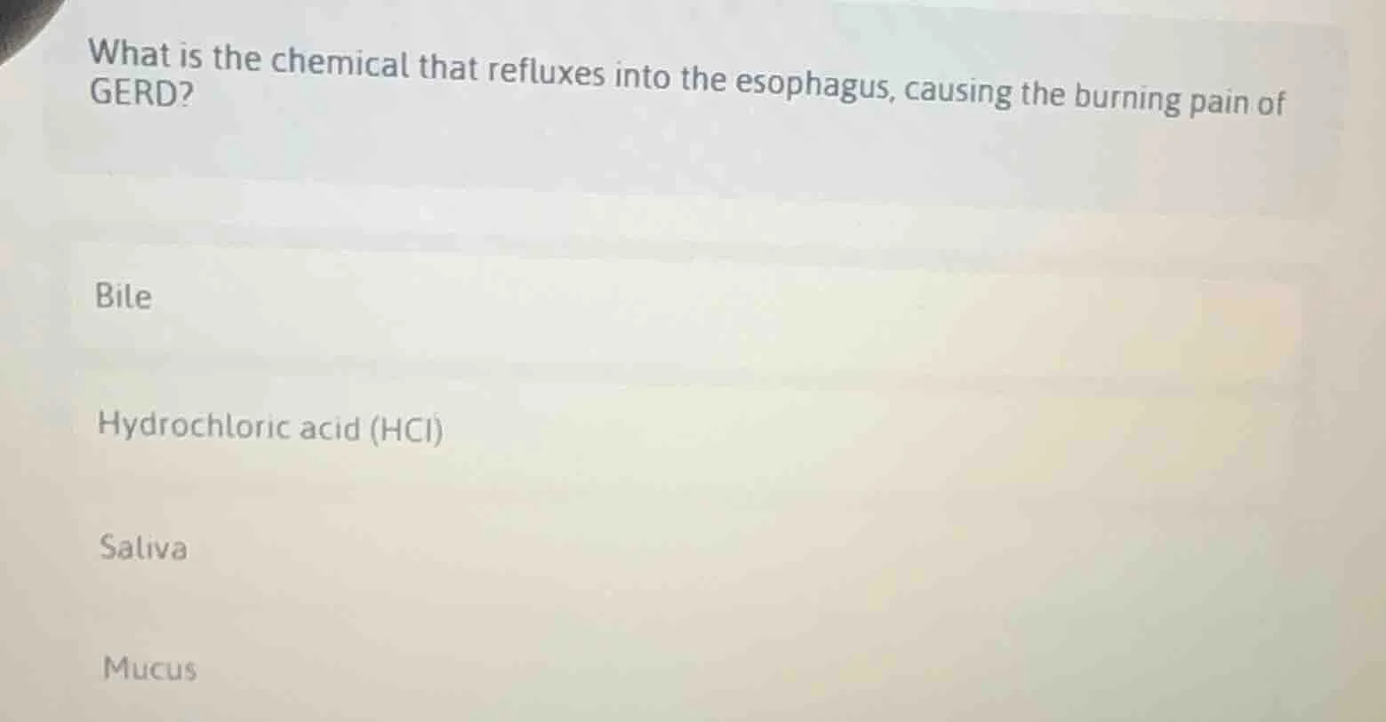 what is the chemical that refluxes into the esophagus, causing the burn…