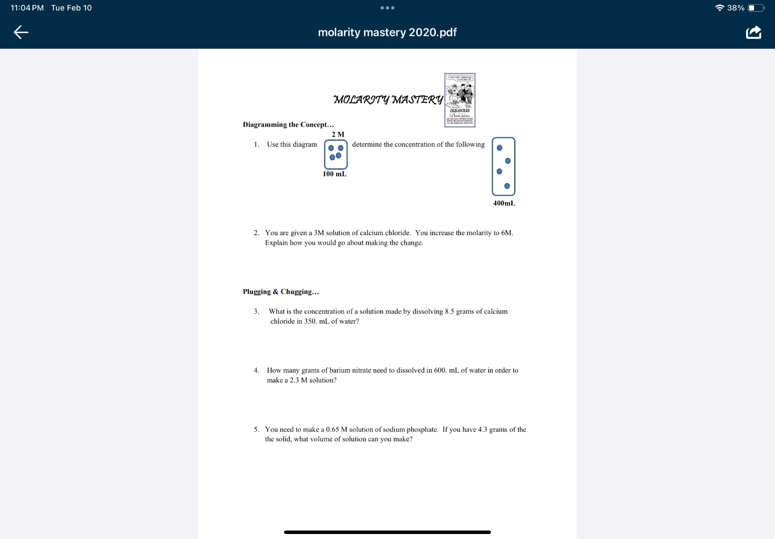 molarity masterydiagramming the concept...1. use this diagram 2 m deter…
