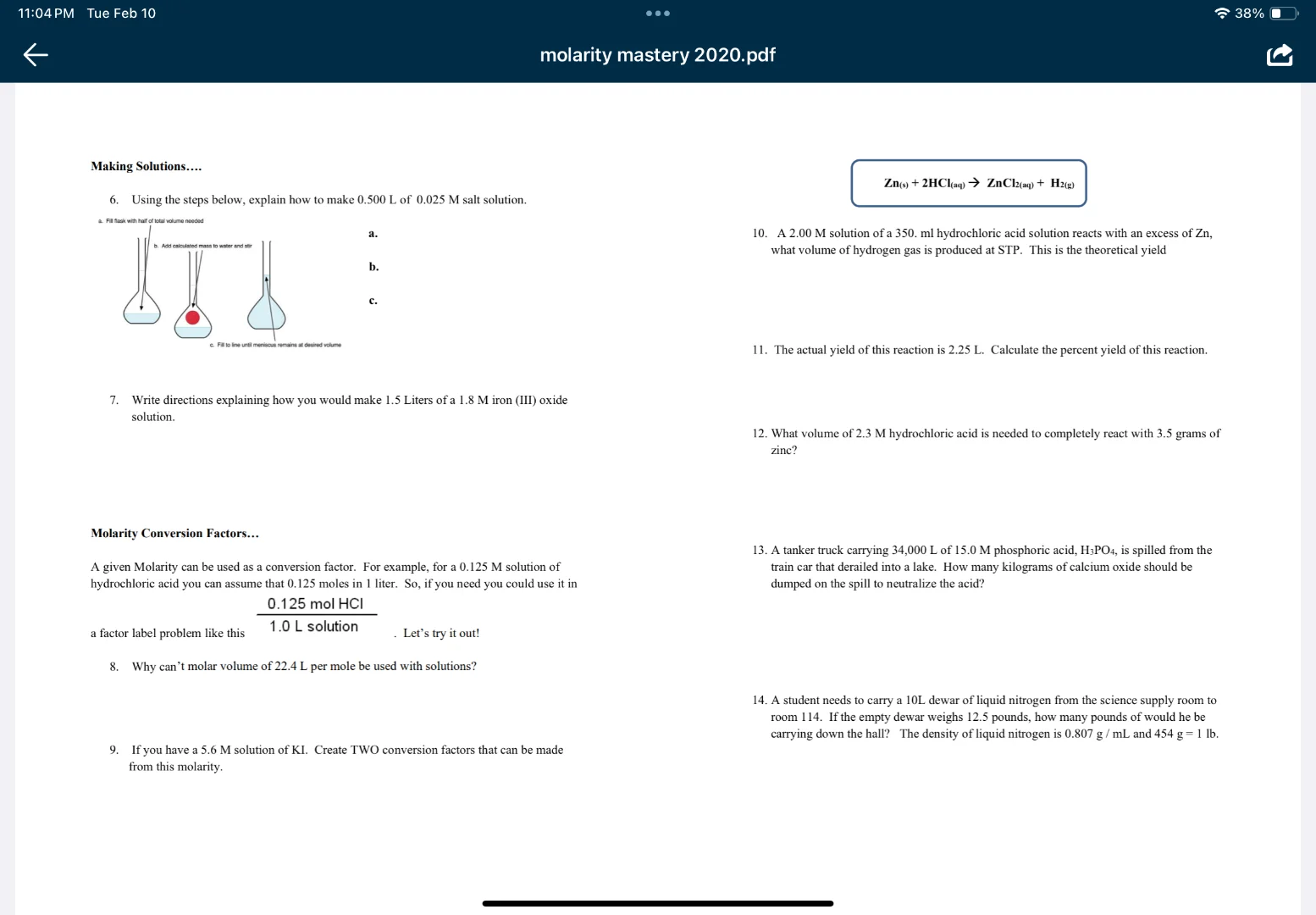 molarity mastery 2020.pdf making solutions..... 6. using the steps belo…