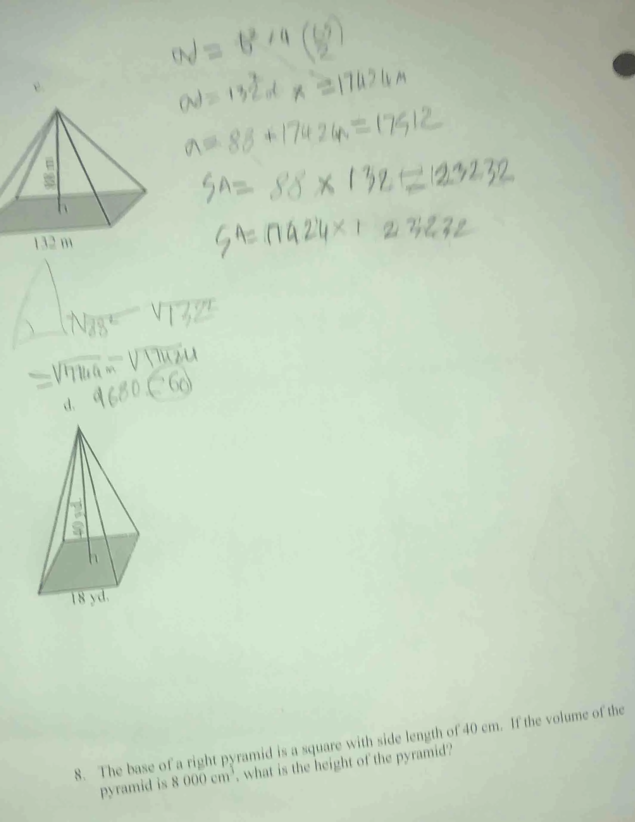 $v = b^{2}/4 (\\frac{h}{2})$$v=132^{2}×x=17424$$a=88×17424=17512$$sa=88…