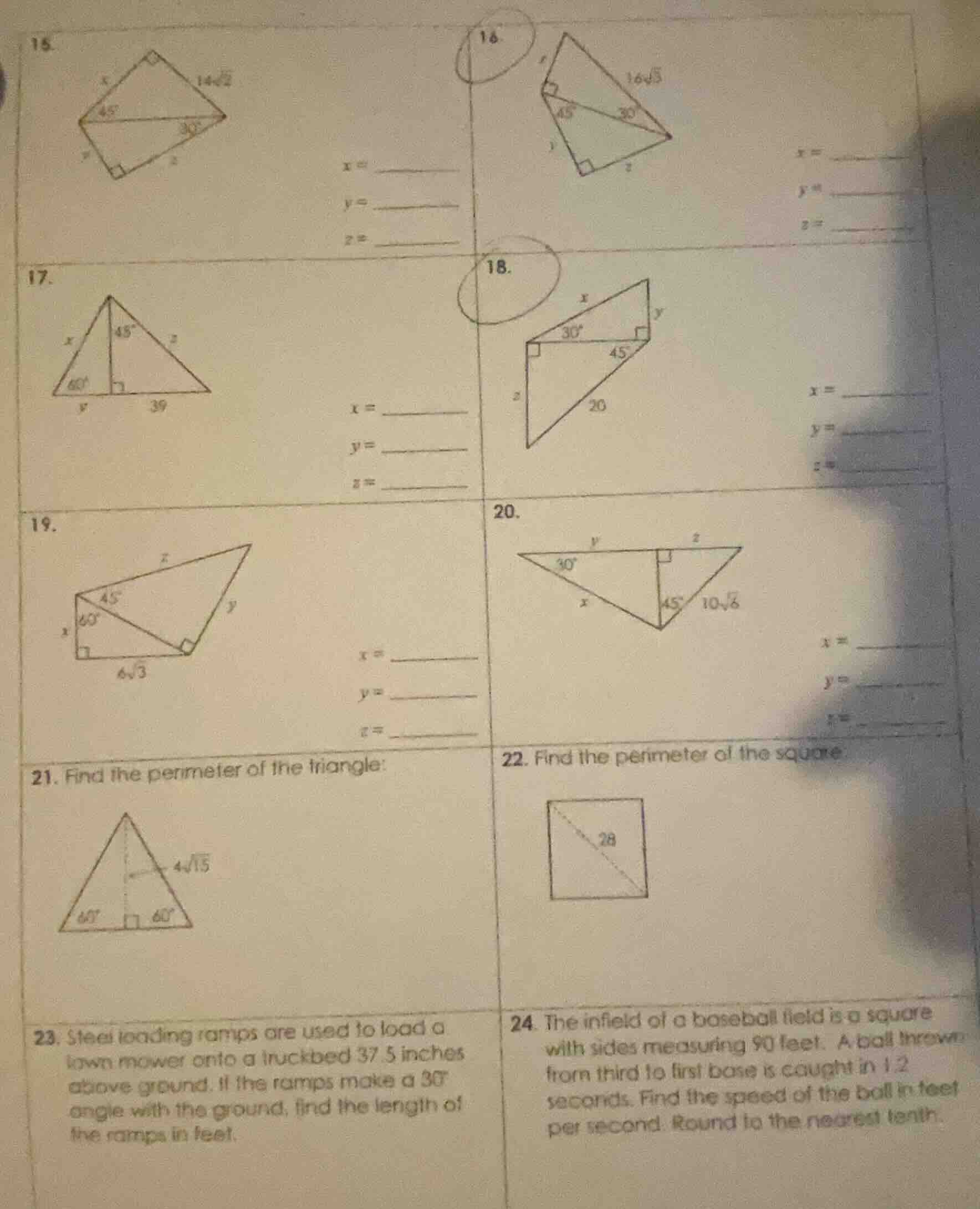 15. $x = \\underline{\\quad\\quad}$ $y = \\underline{\\quad\\quad}$ $z …