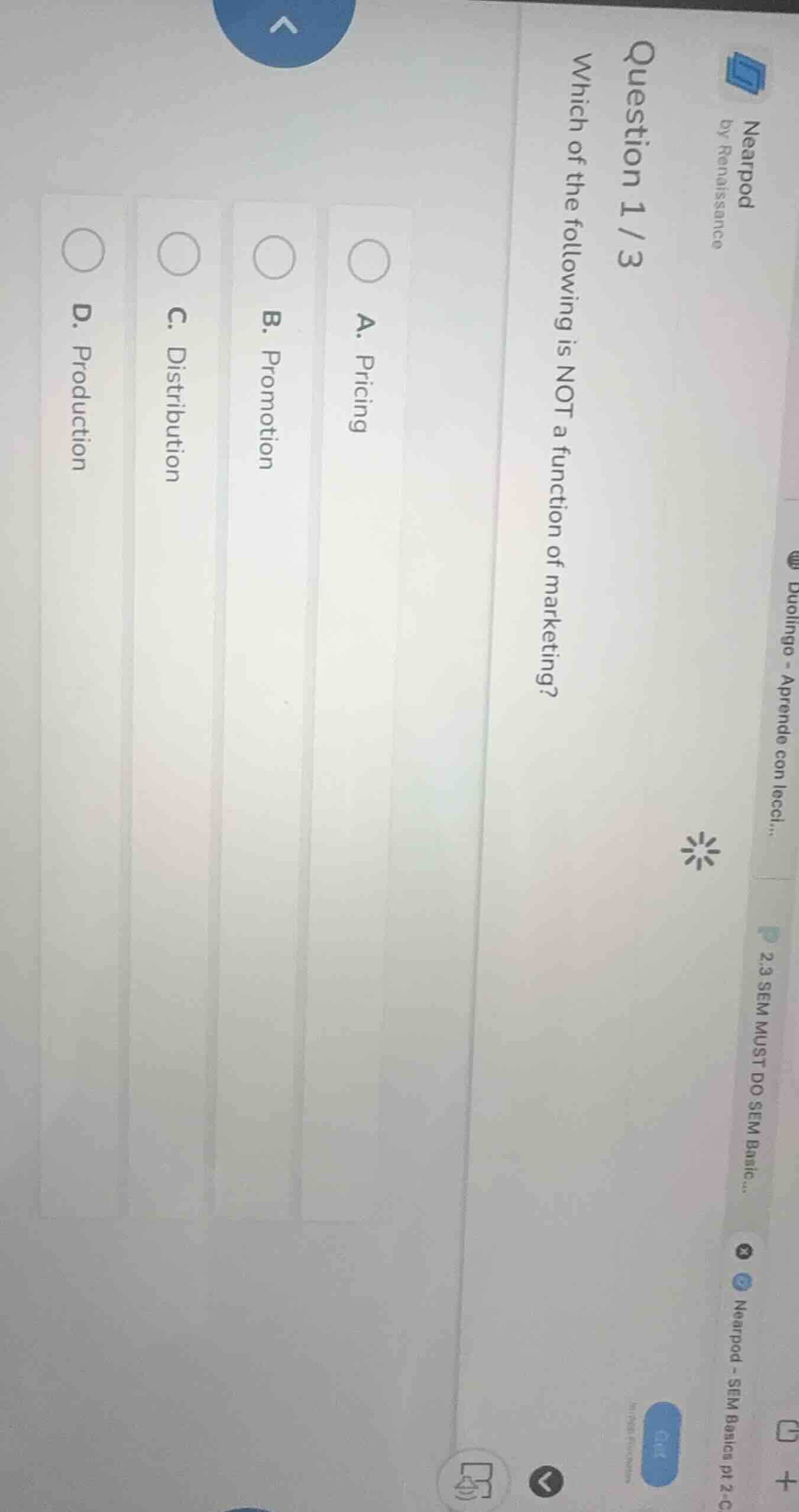 question 1 / 3 which of the following is not a function of marketing? a…