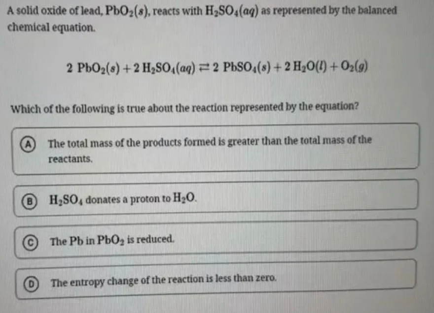 a solid oxide of lead, $\text{pbo}_2(s)$, reacts with $\text{h}_2\text{…