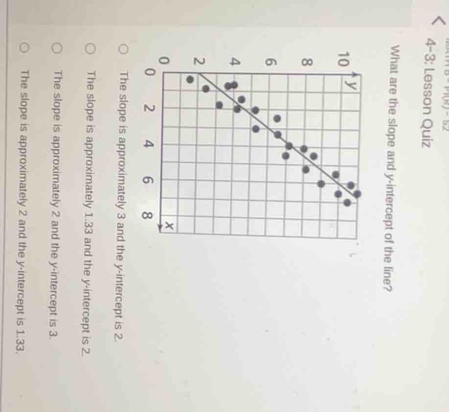 4-3: lesson quiz what are the slope and y-intercept of the line? ○ the …