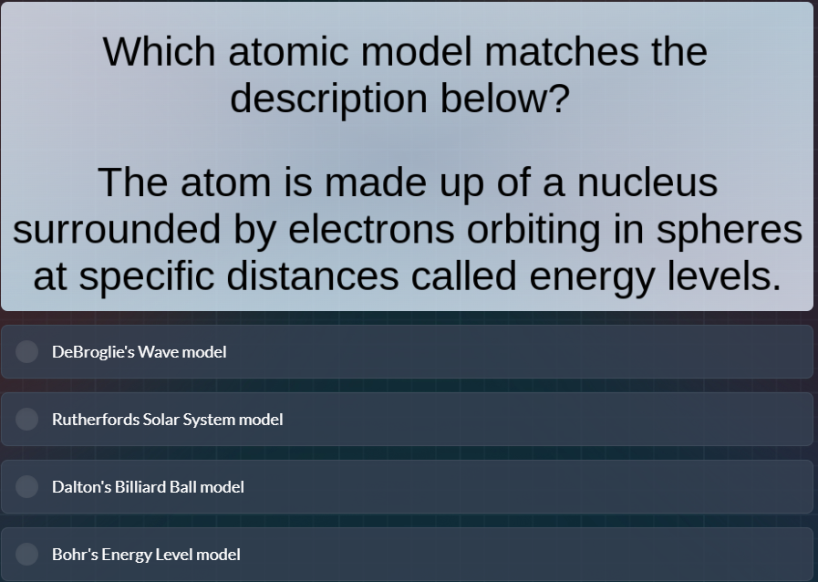 which atomic model matches the description below? the atom is made up o…