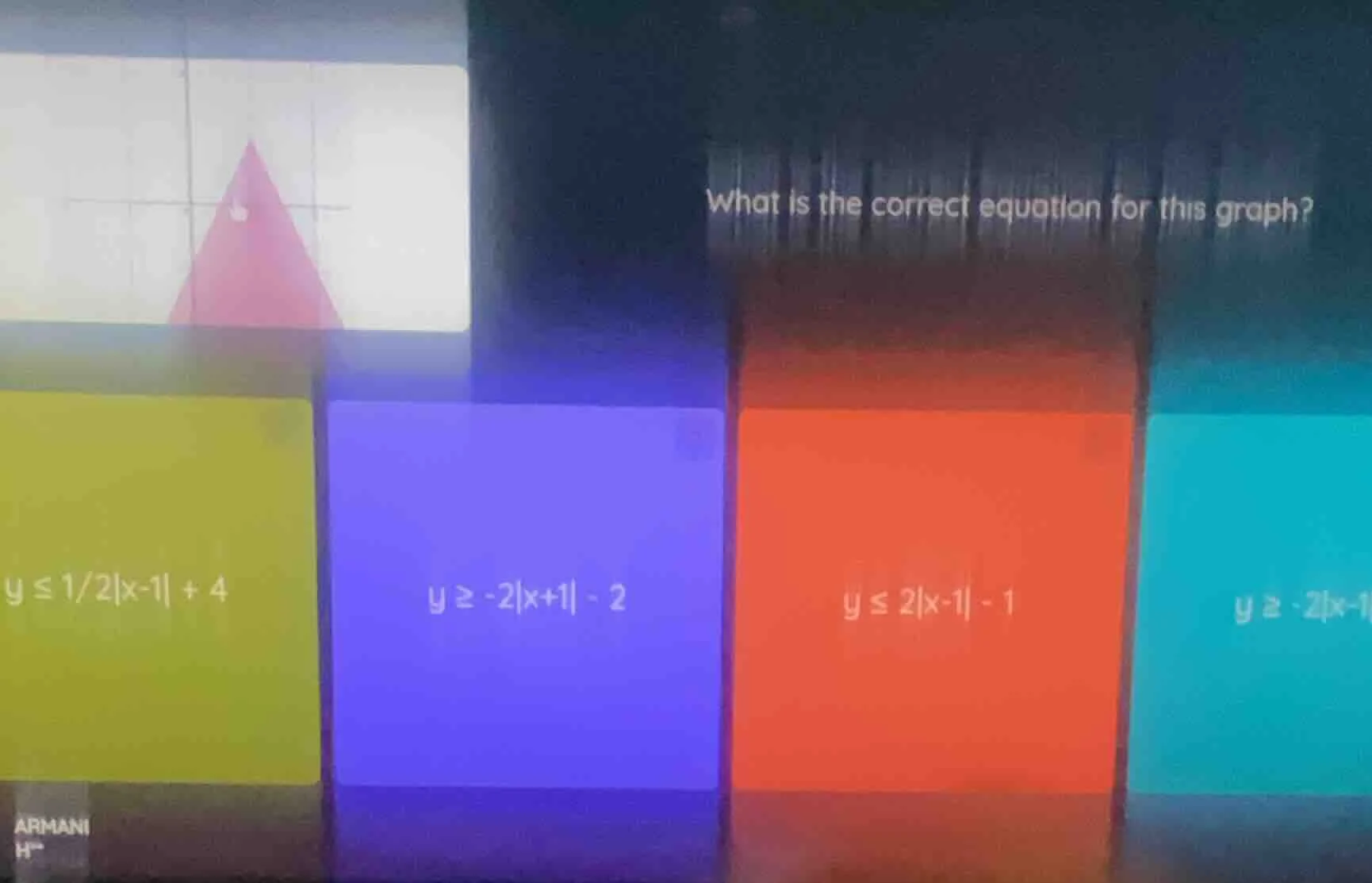 what is the correct equation for this graph? $y \\leq \\frac{1}{2}|x-1|…