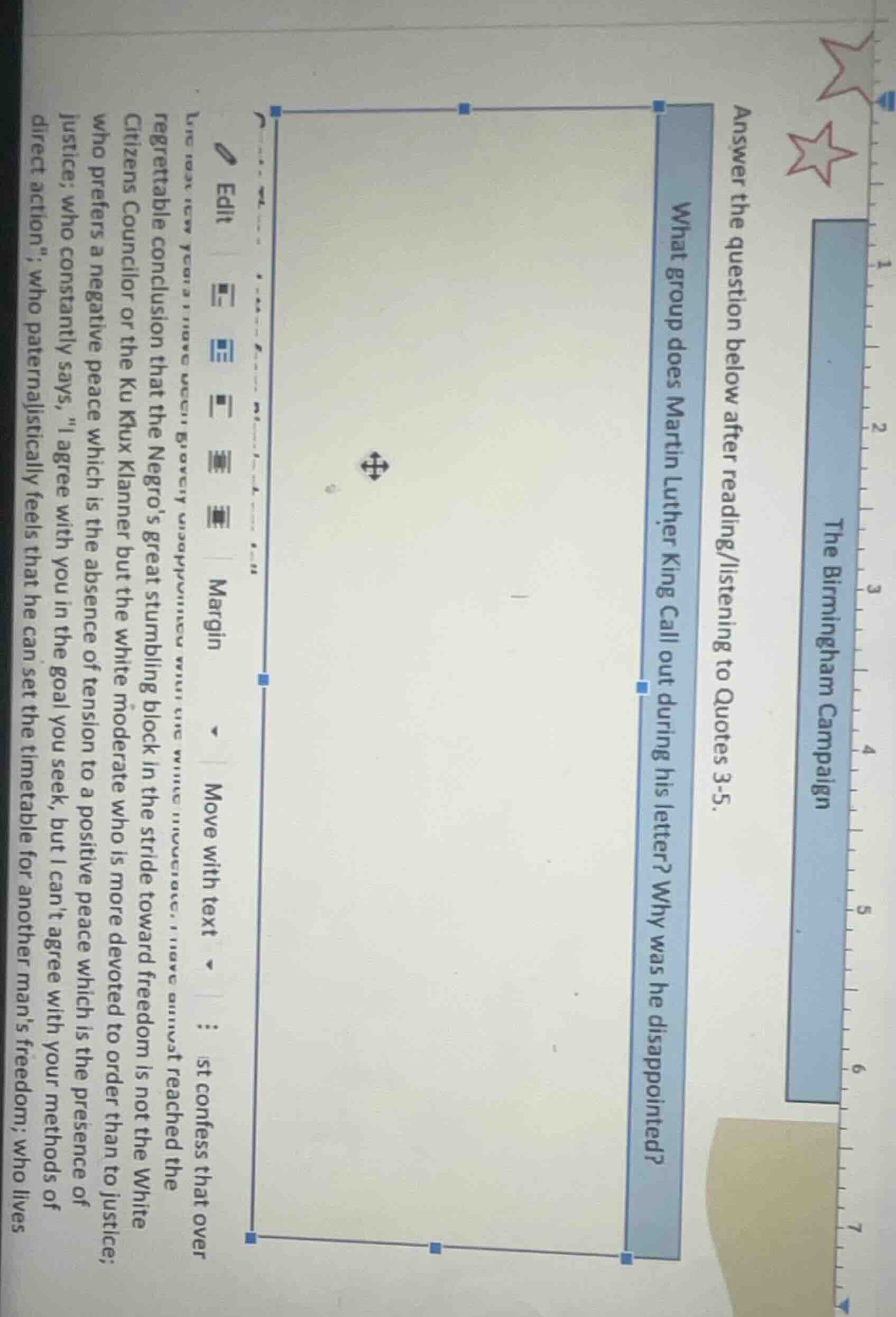 the birmingham campaign answer the question below after reading/listeni…