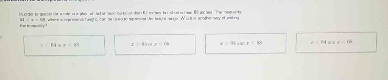in order to qualify for a role in a play, an actor must be taller than …