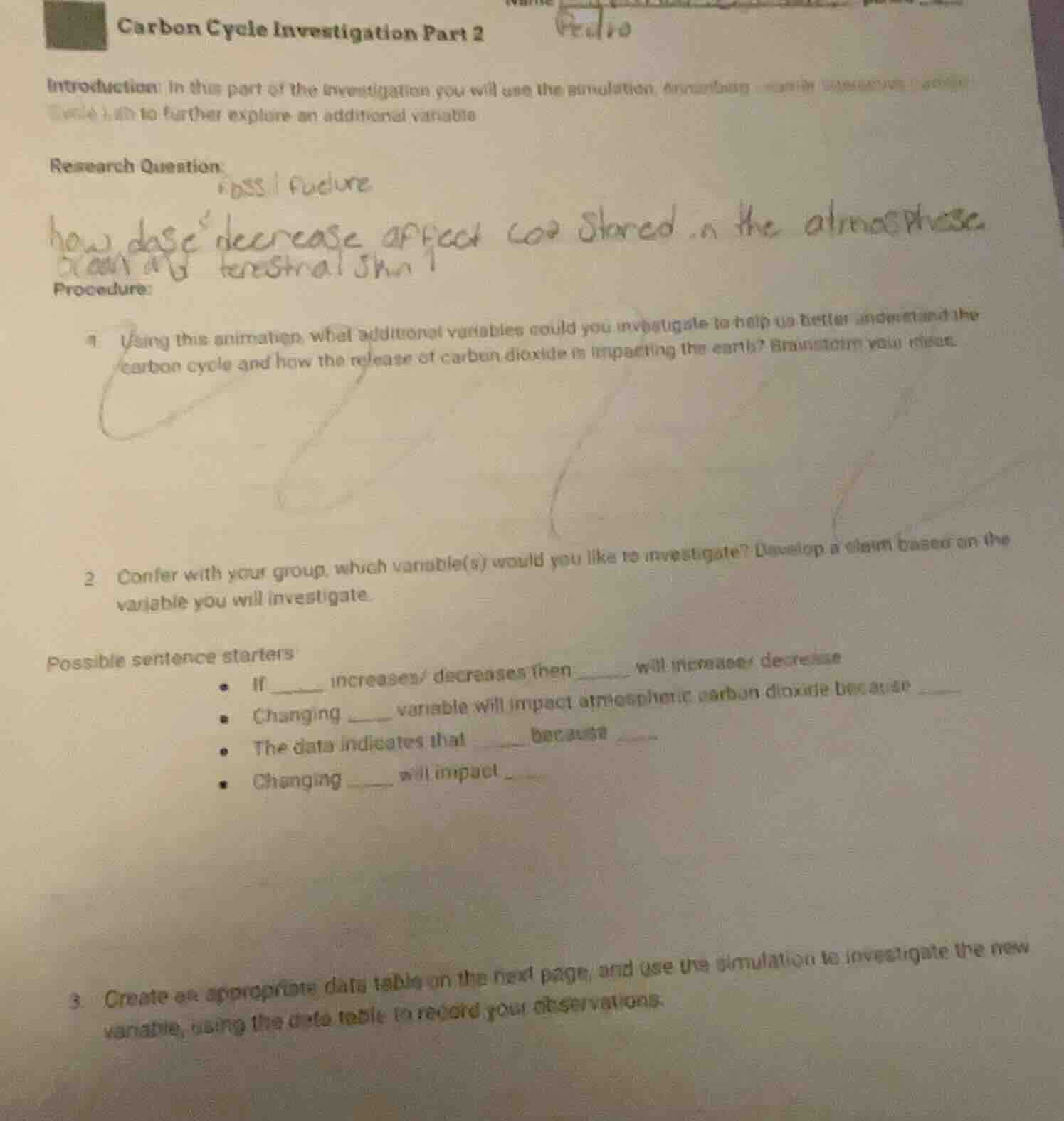 carbon cycle investigation part 2 name pedro introduction: in this part…