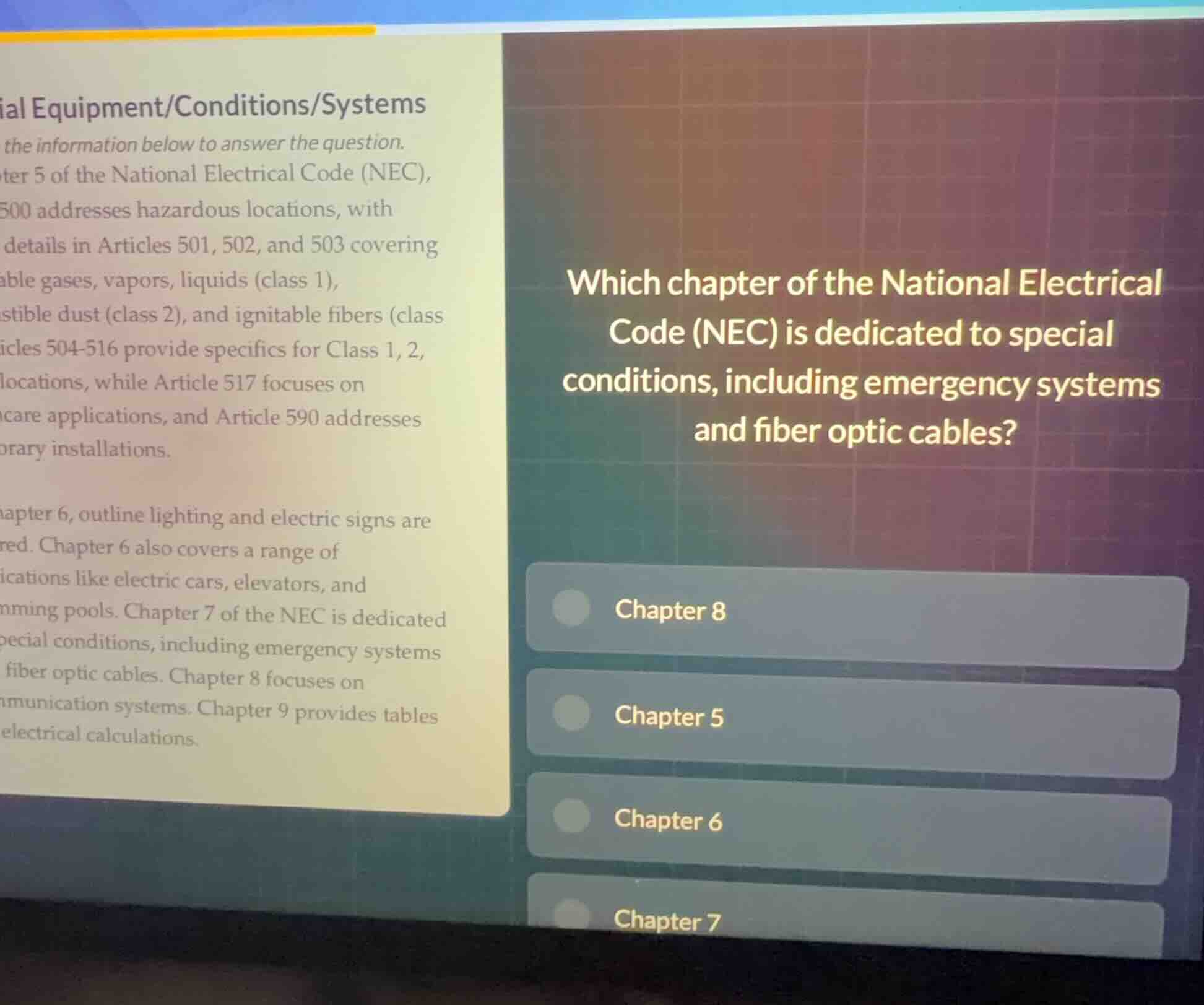 ial equipment/conditions/systems the information below to answer the qu…