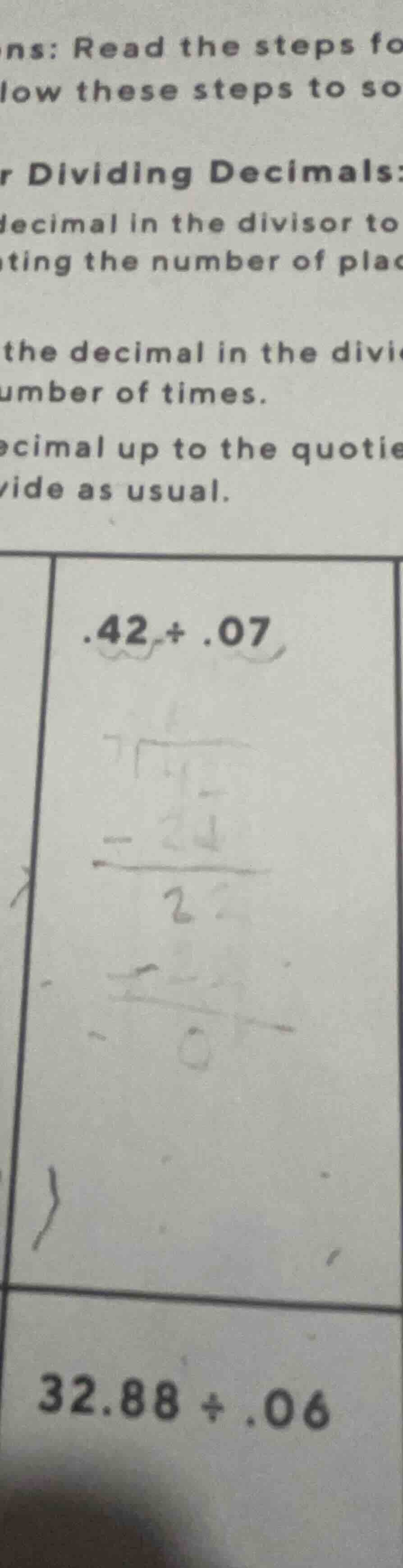 ns: read the steps folow these steps to sor dividing decimals:ecimal in…