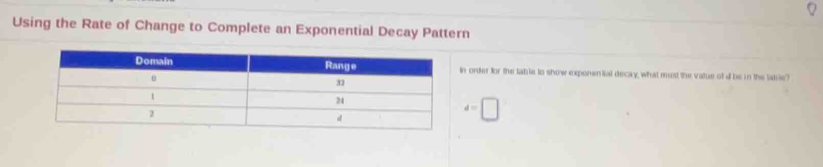 using the rate of change to complete an exponential decay pattern domai…