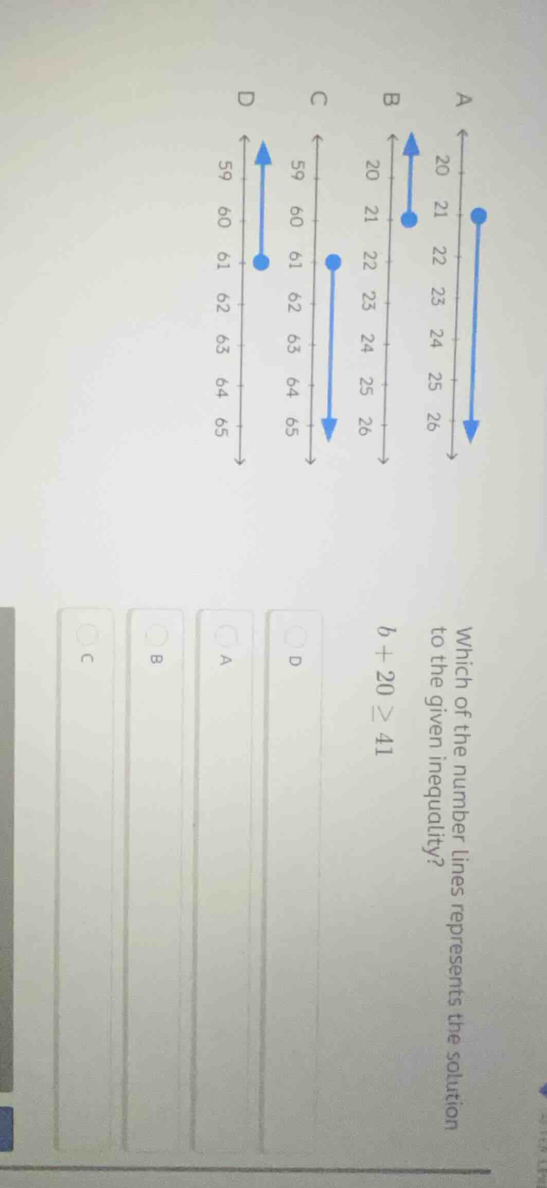 which of the number lines represents the solution to the given inequali…