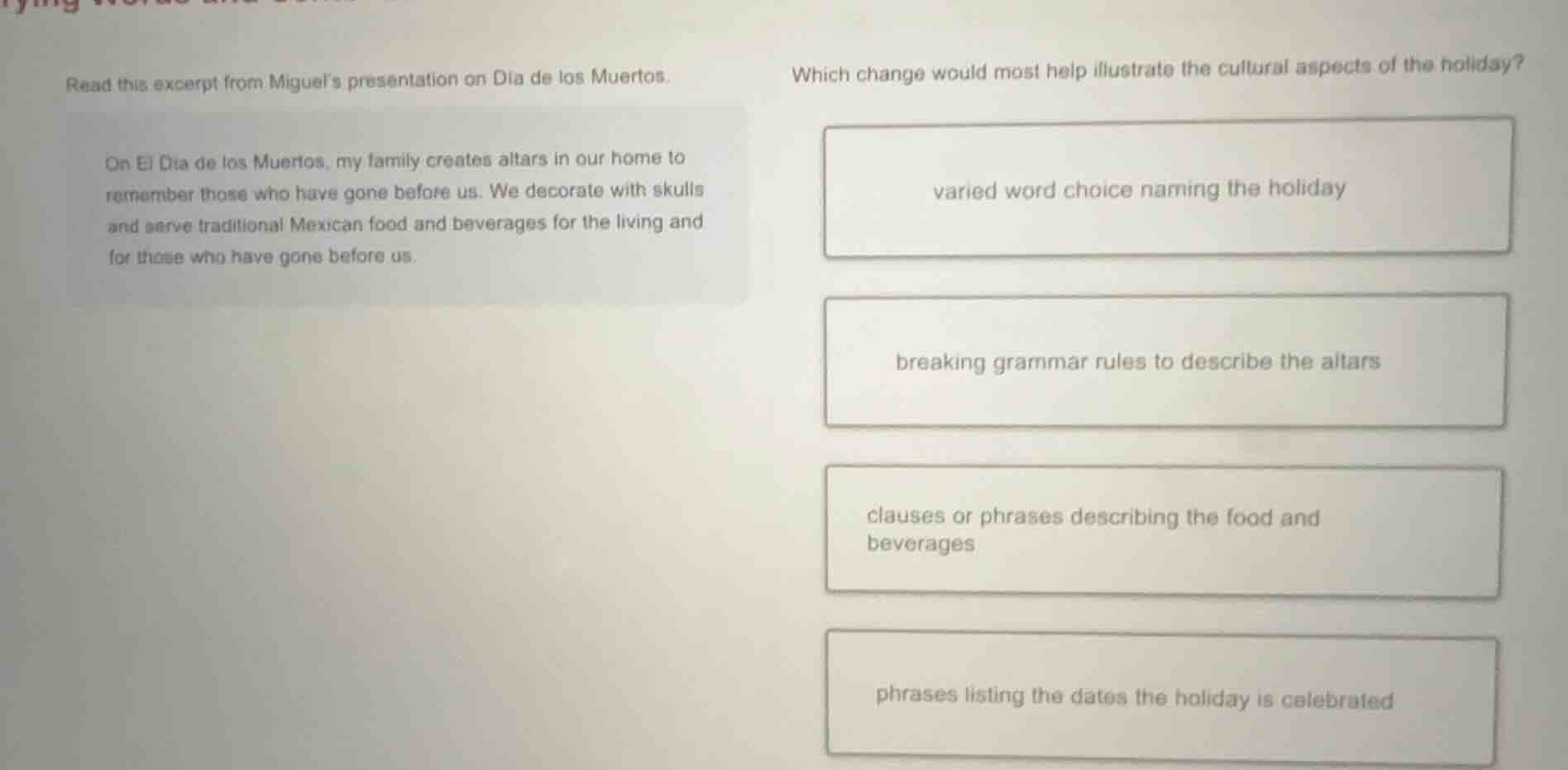 read this excerpt from miguels presentation on dia de los muertos. on e…