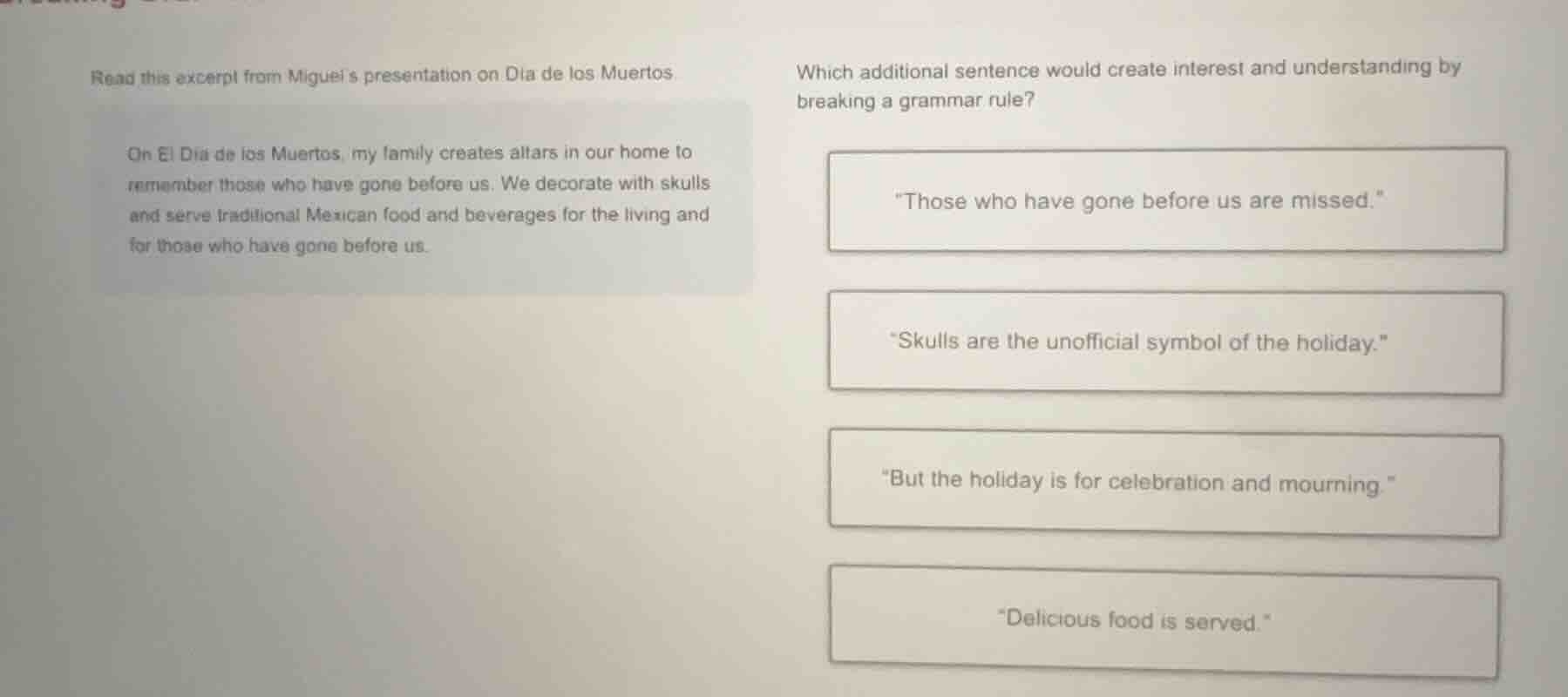 read this excerpt from miguels presentation on dia de los muertos. on e…