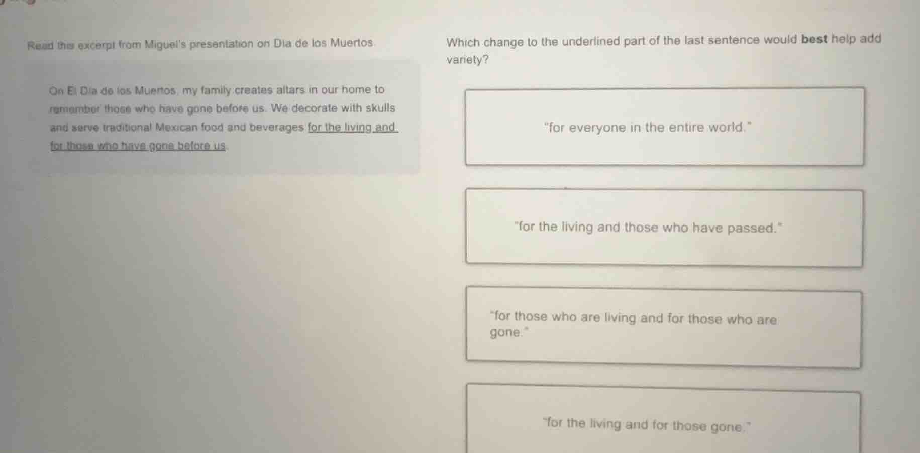 read the excerpt from miguels presentation on dia de los muertos. on el…