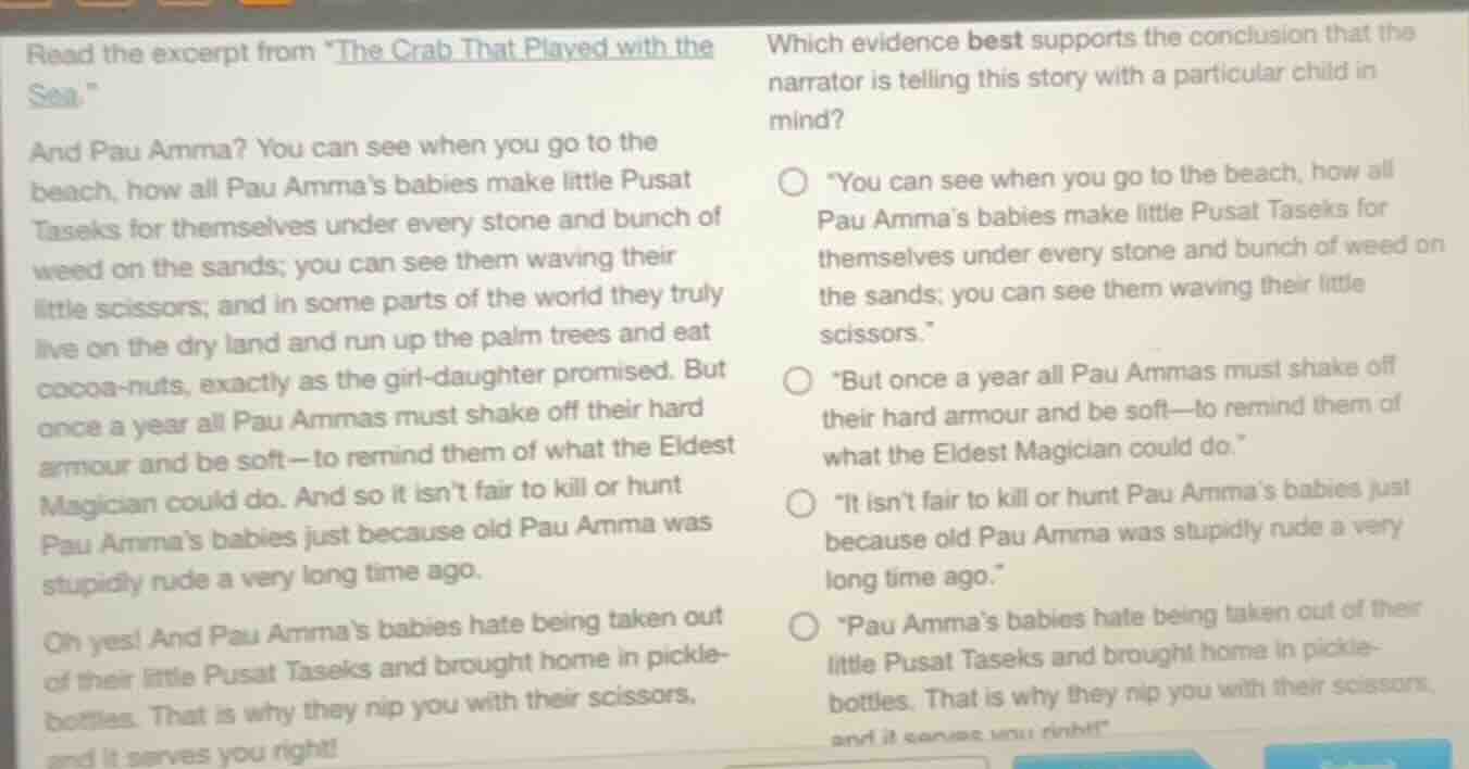 read the excerpt from *the crab that played with the sea.* and pau amma…