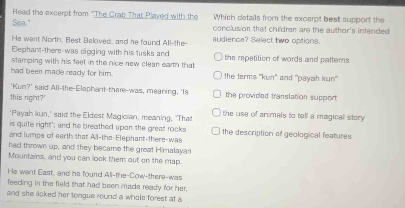 read the excerpt from \the crab that played with the sea.\he went north…