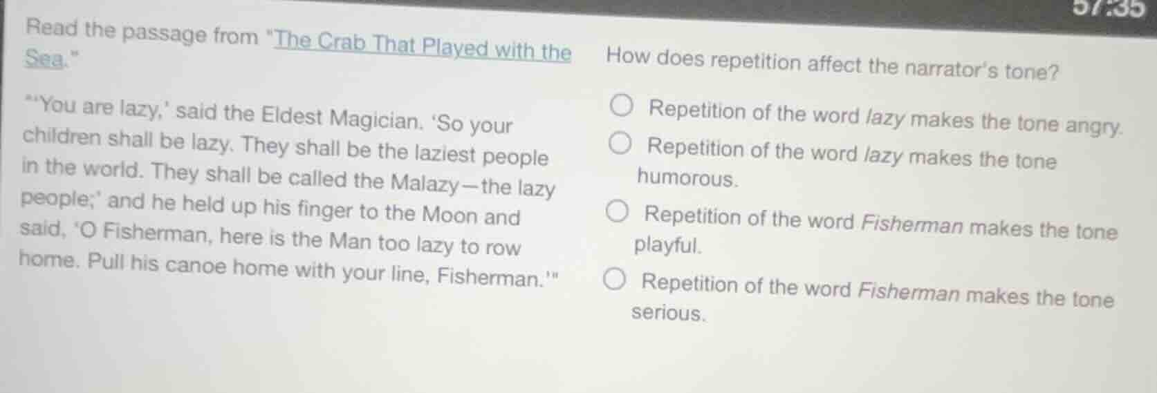 read the passage from \the crab that played with the sea.\ \you are laz…