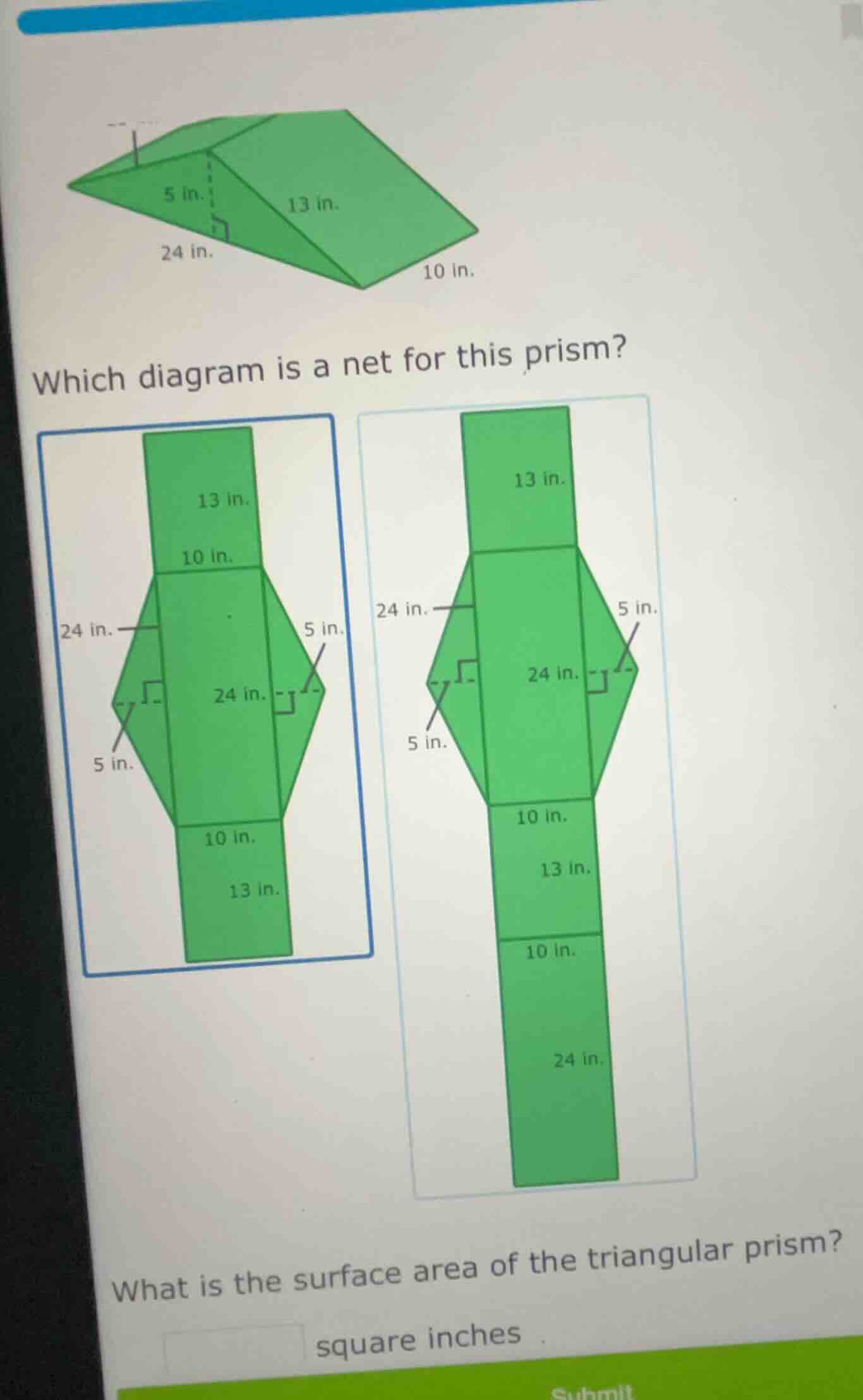 which diagram is a net for this prism?what is the surface area of the t…