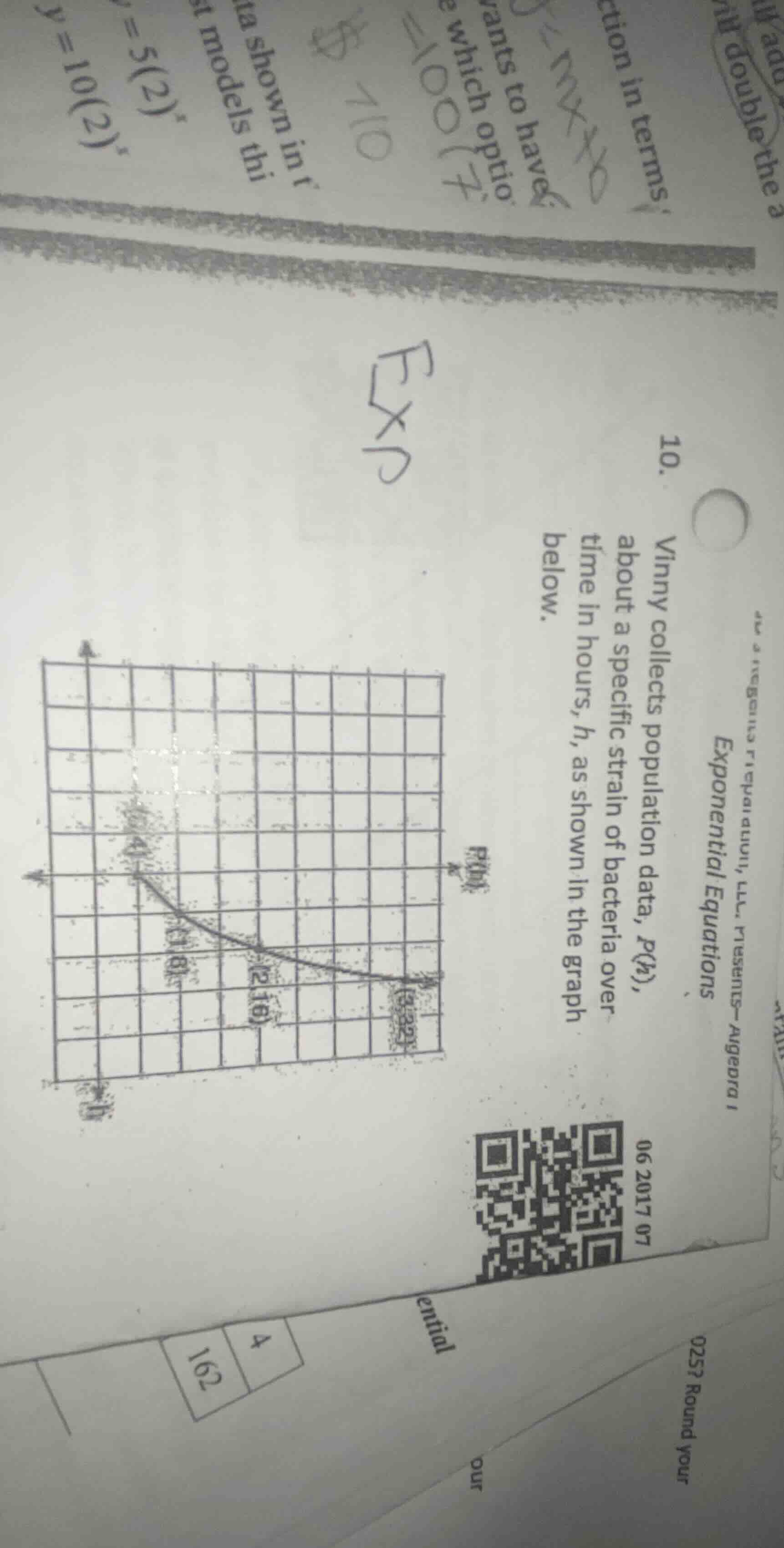 10. vinny collects population data, $p(h)$, about a specific strain of …