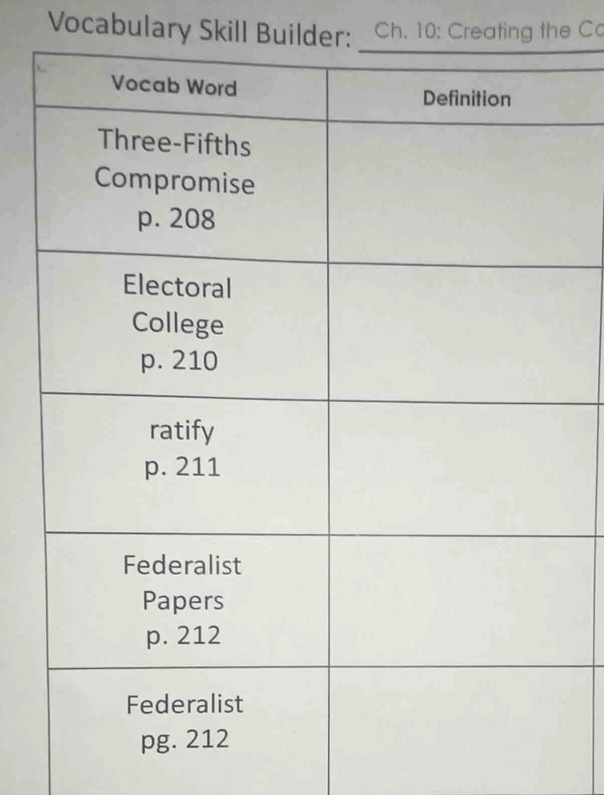 vocabulary skill builder: ch. 10: creating the co vocab word definition…
