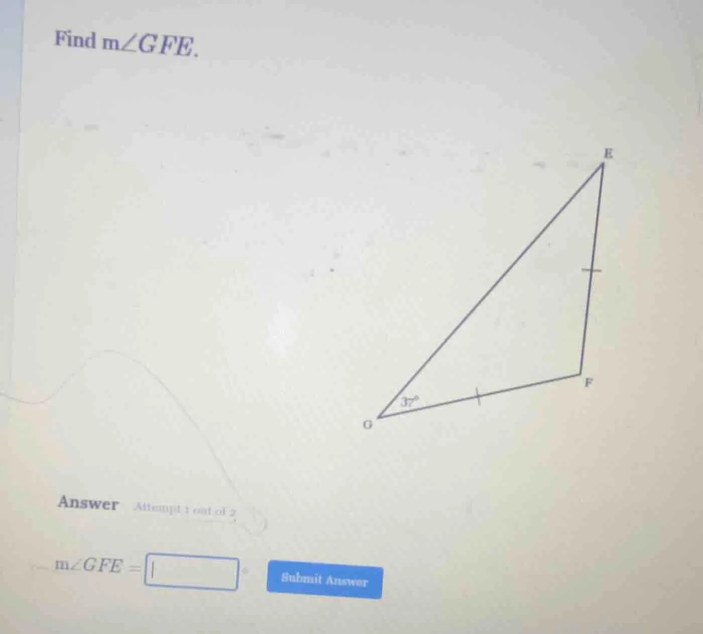 find $m\\angle gfe$. answer attempt 1 out of 2 $m\\angle gfe = \\square…