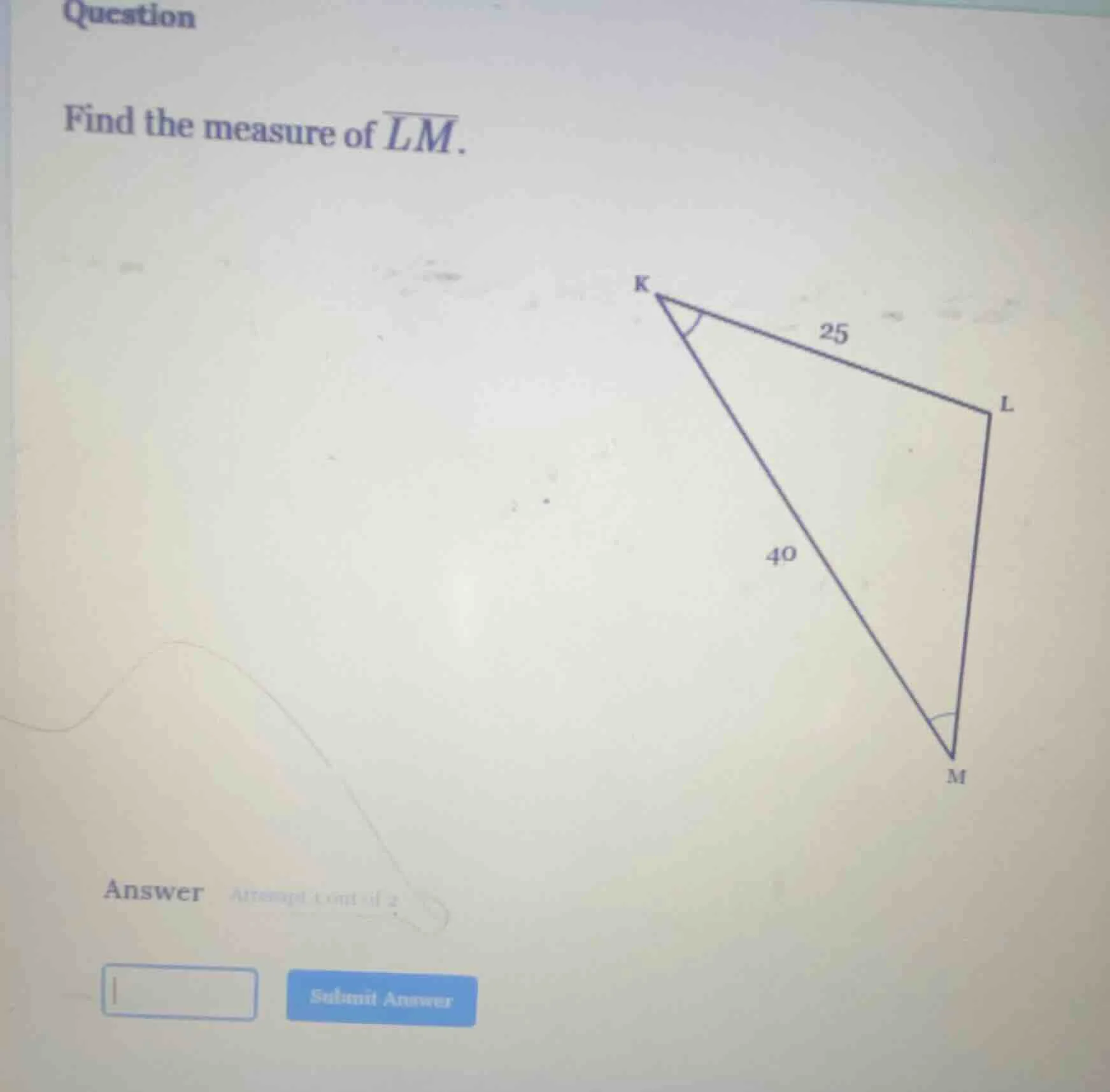 question find the measure of $overline{lm}$. answer attempt 1 out of 2 …