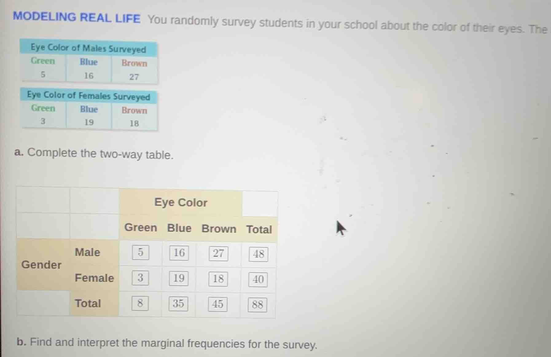 modeling real life you randomly survey students in your school about th…