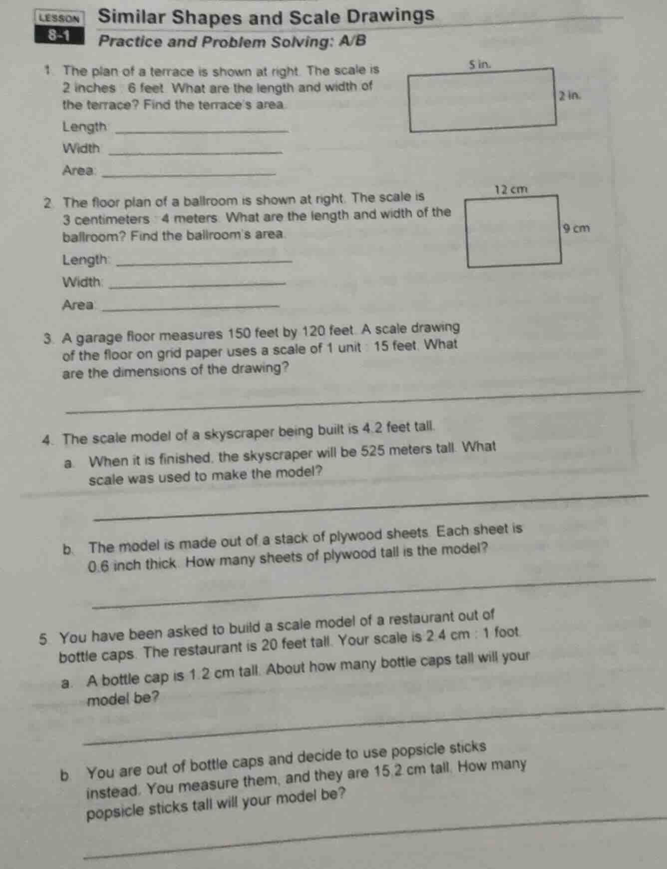 lesson 8-1 similar shapes and scale drawings practice and problem solvi…