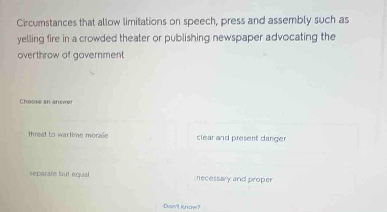 circumstances that allow limitations on speech, press and assembly such…