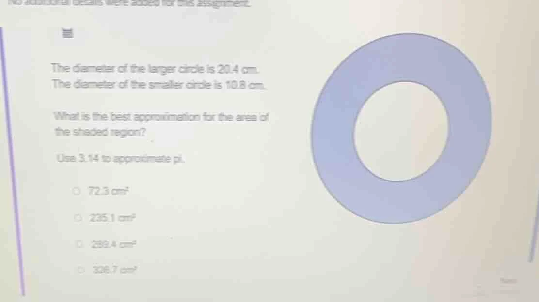 the diameter of the larger circle is 20.4 cm.the diameter of the smalle…