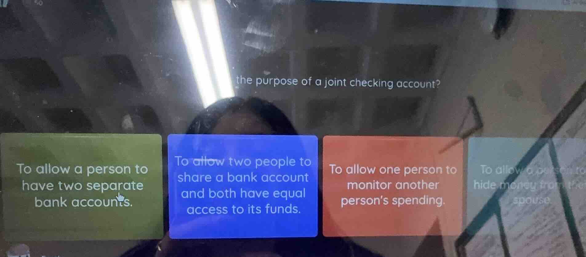 the purpose of a joint checking account? to allow a person to have two …