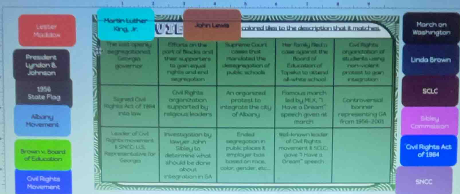 match colored tiles to the description that it matches. the last openly…