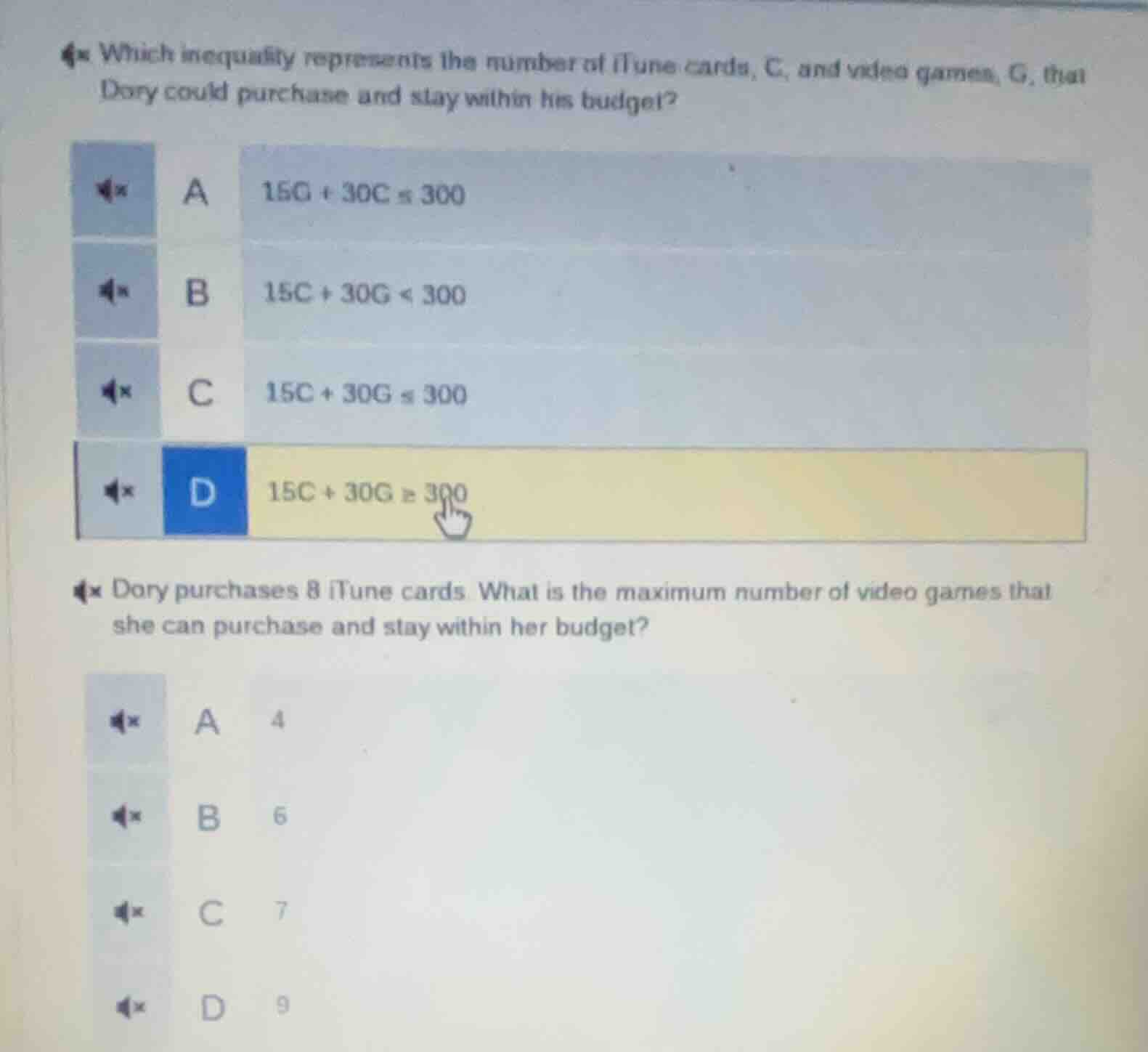 1. which inequality represents the number of itunes cards, c, and video…