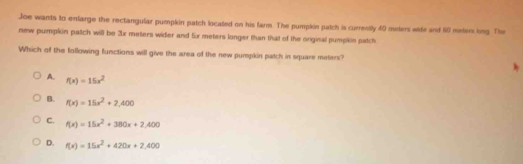 joe wants to enlarge the rectangular pumpkin patch located on his farm.…