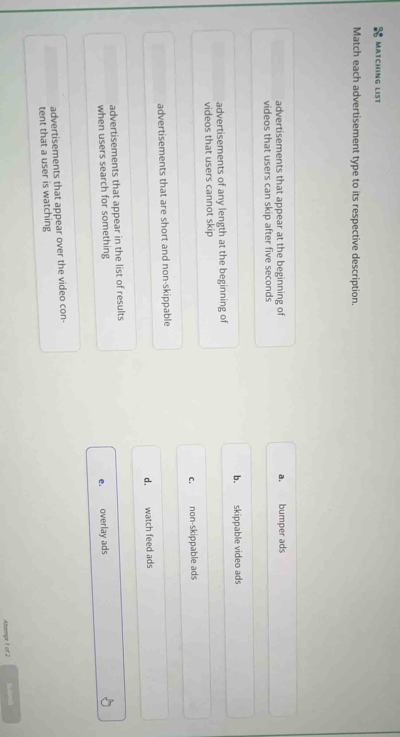 matching list match each advertisement type to its respective descripti…