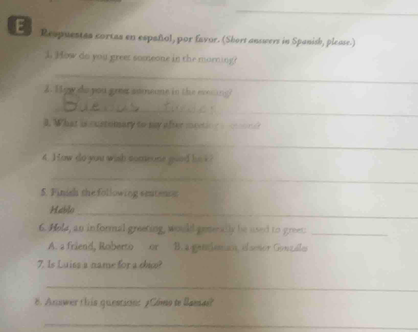 erespuestas cortas en español, por favor. (short answers in spanish, pl…