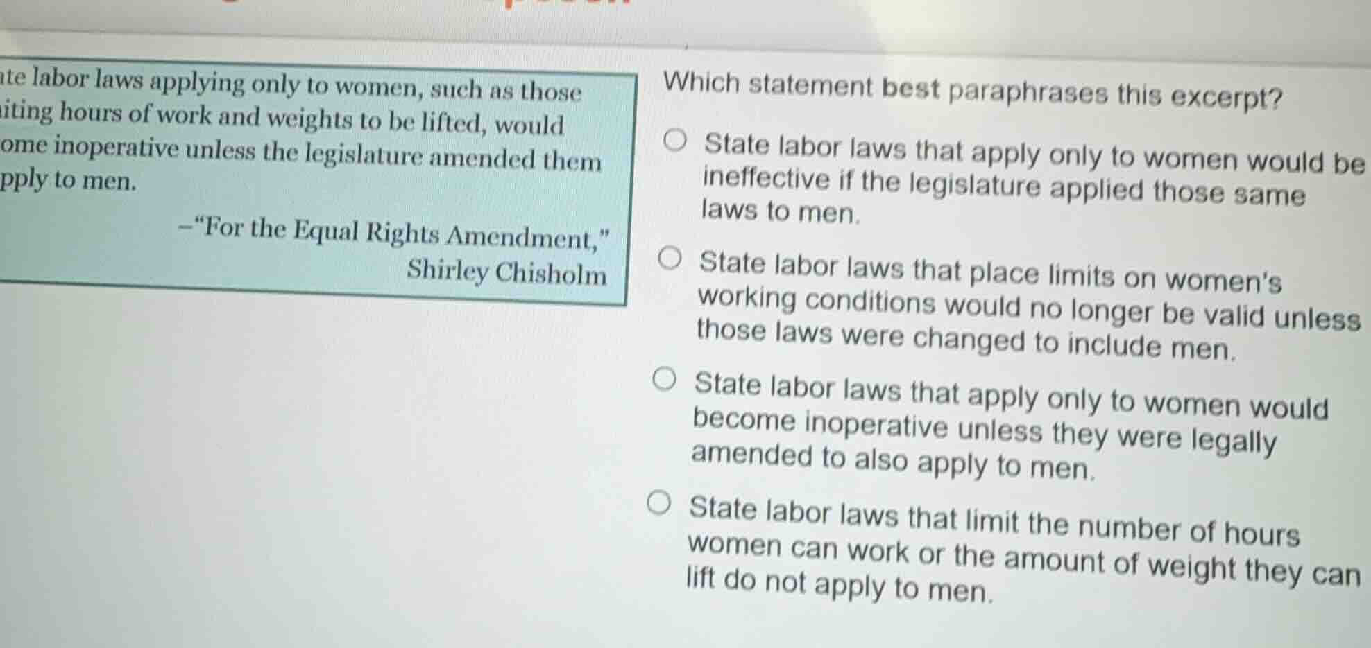 state labor laws applying only to women, such as those limiting hours o…