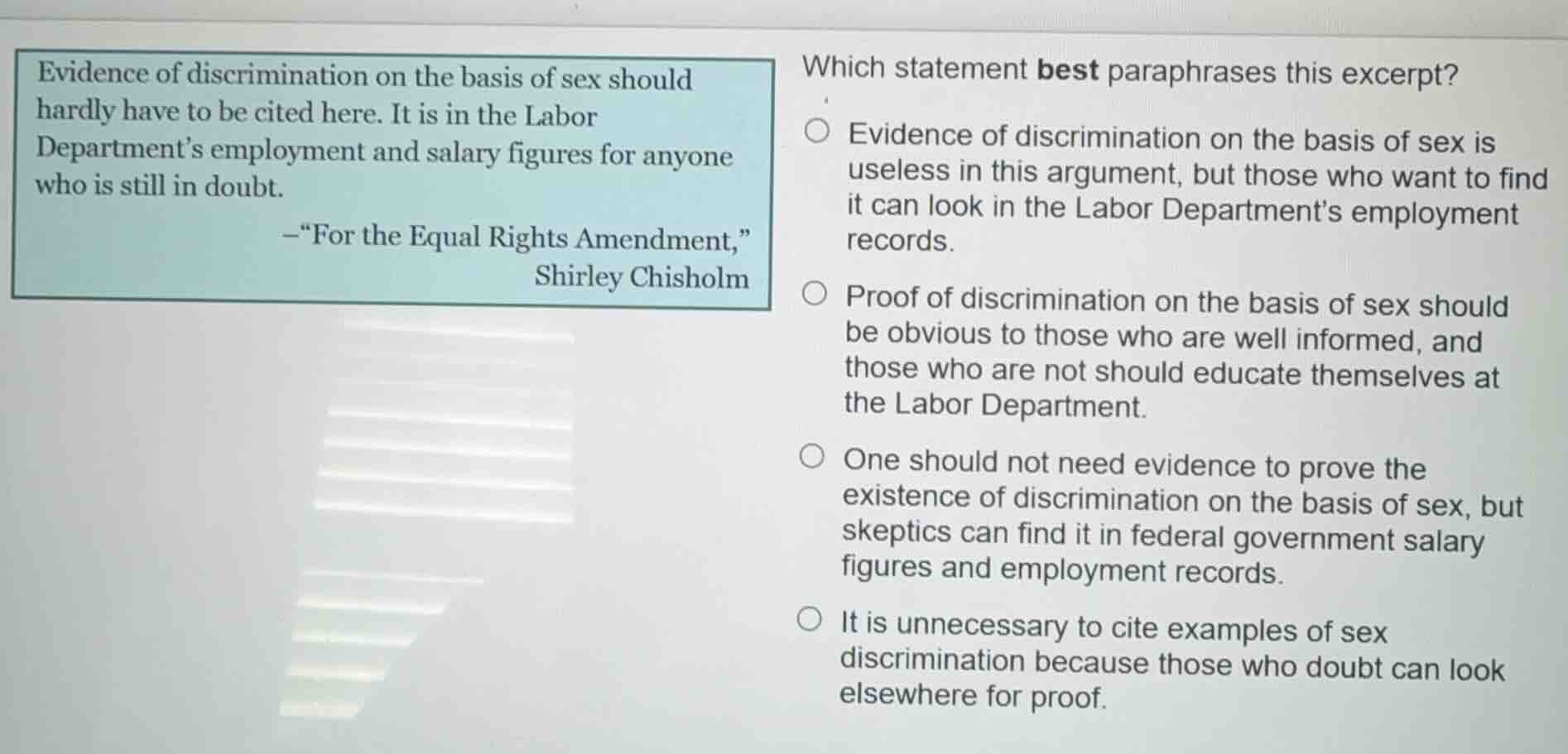 evidence of discrimination on the basis of sex should hardly have to be…